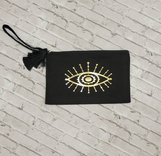 Evil Eye Black Zipper Pouch Wristlet