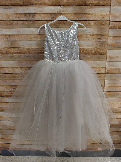 Silver Sequin Girl Dress,Silver Dress, Baby grey Dress, grey Dress, Flower Girl, Wedding Flower Girl Dress, silver Dress