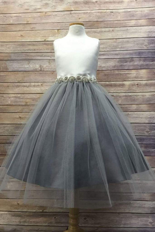Ivory/grey Girl Dress,Girl Dress, Grey Dress, Grey Dress, Flower Girl, Wedding Flower Girl Dress