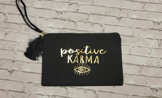 Karma Black Zipper Pouch Wristlet